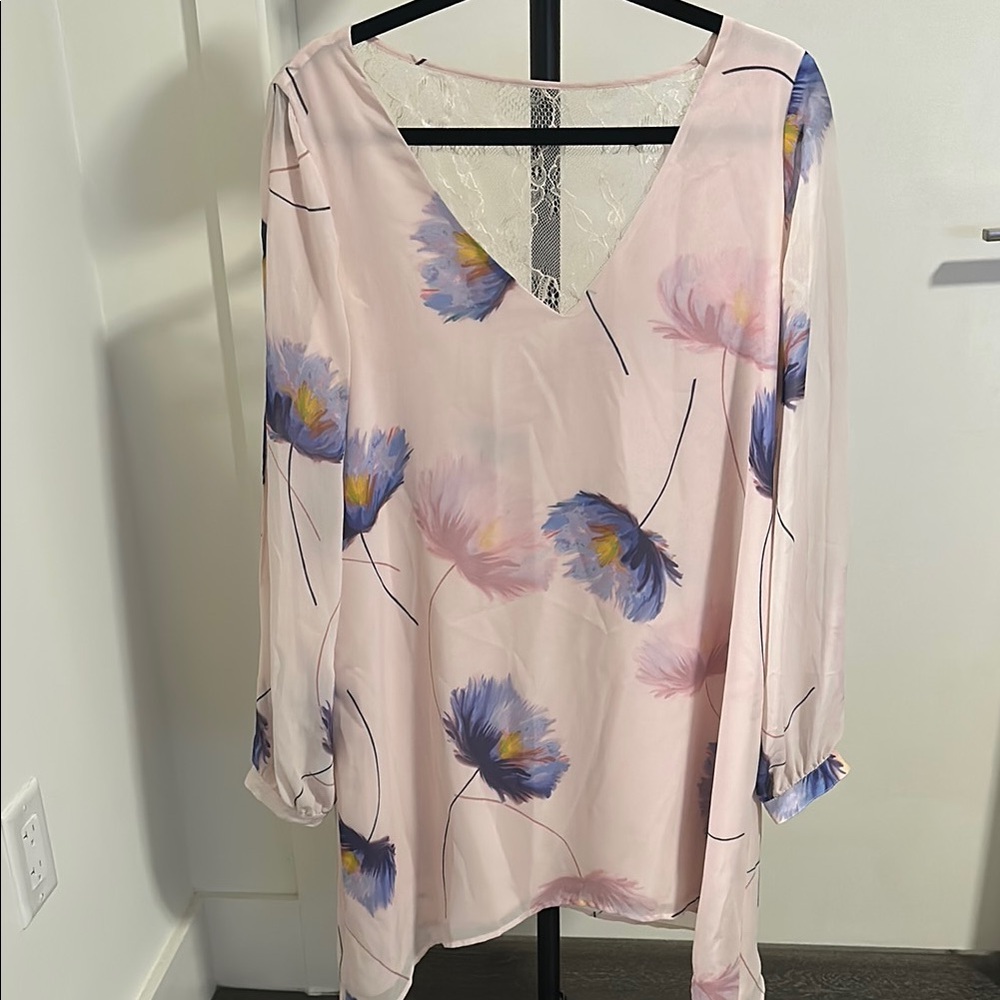 Floral V-Neck Dress - Pink and Purple